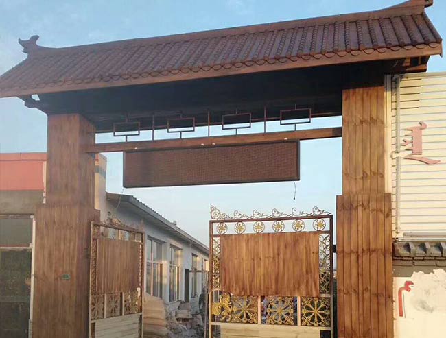河南防腐木加工厂家制作安装木门头 古建门头 古建门楼 防腐木门楼 门脸 防腐木批发