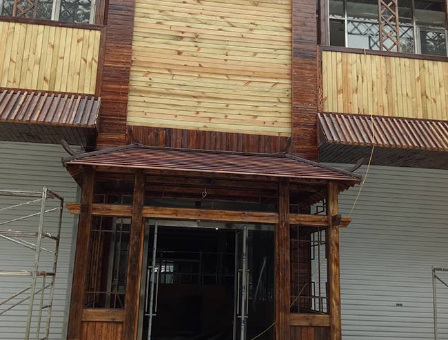 商丘防腐木加工厂制作安装木门头 古建门头 古建门楼 防腐木门楼 门脸